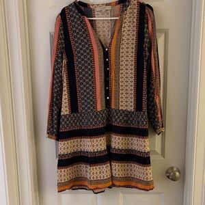 LOFT Navy and Orange Patterned Tunic Dress